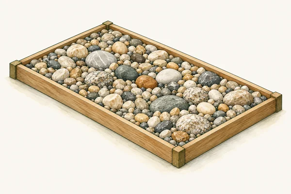 A gravel bed filled with stones